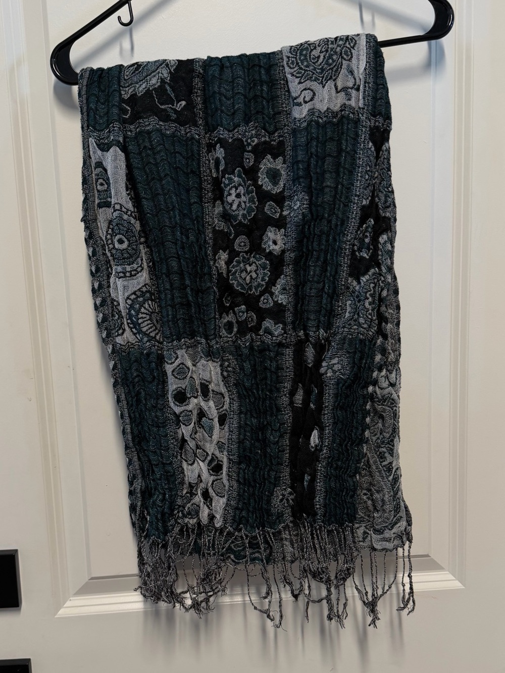 Vintage Style Patchwork Knit Fringe Scarf Shawl Wrap